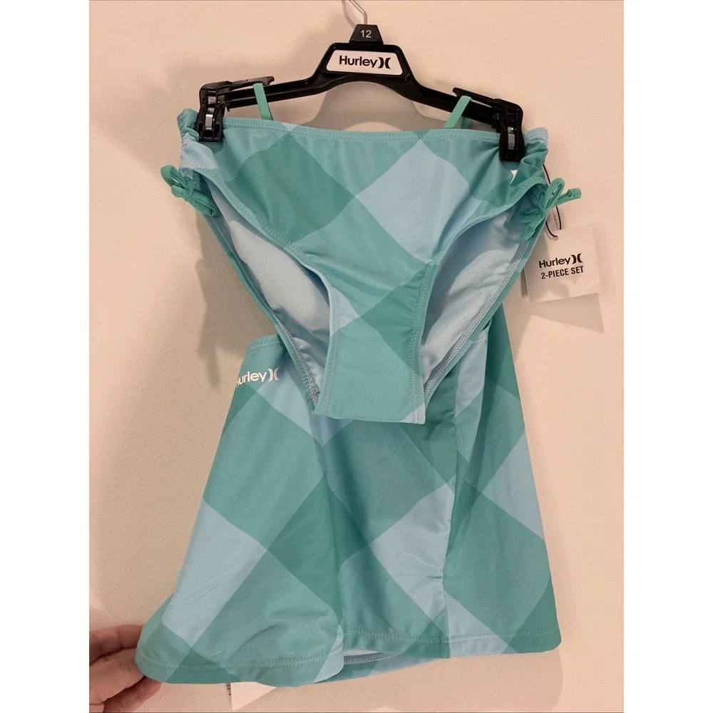 Hurley 2-piece Girls Size 12 Swim Set Bikini Tank Turquoise & Light Blue NWT